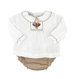 Petit Ami Boy Turkey Smock Brown Houndstooth Diaper Set