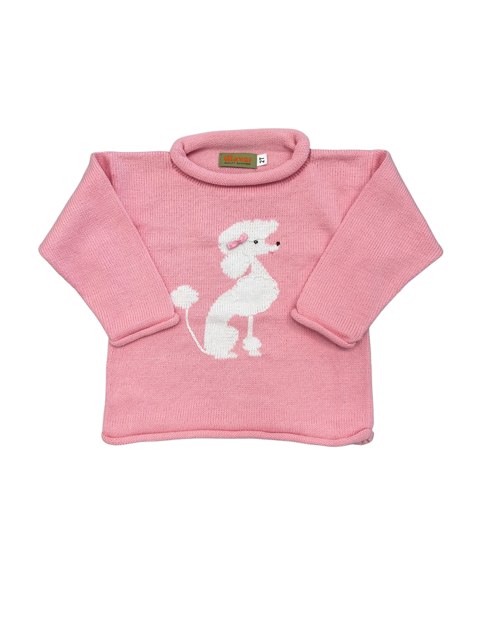 Claver Lt Pink Roll Neck Sweater, Poodle Sitting w/ Bow