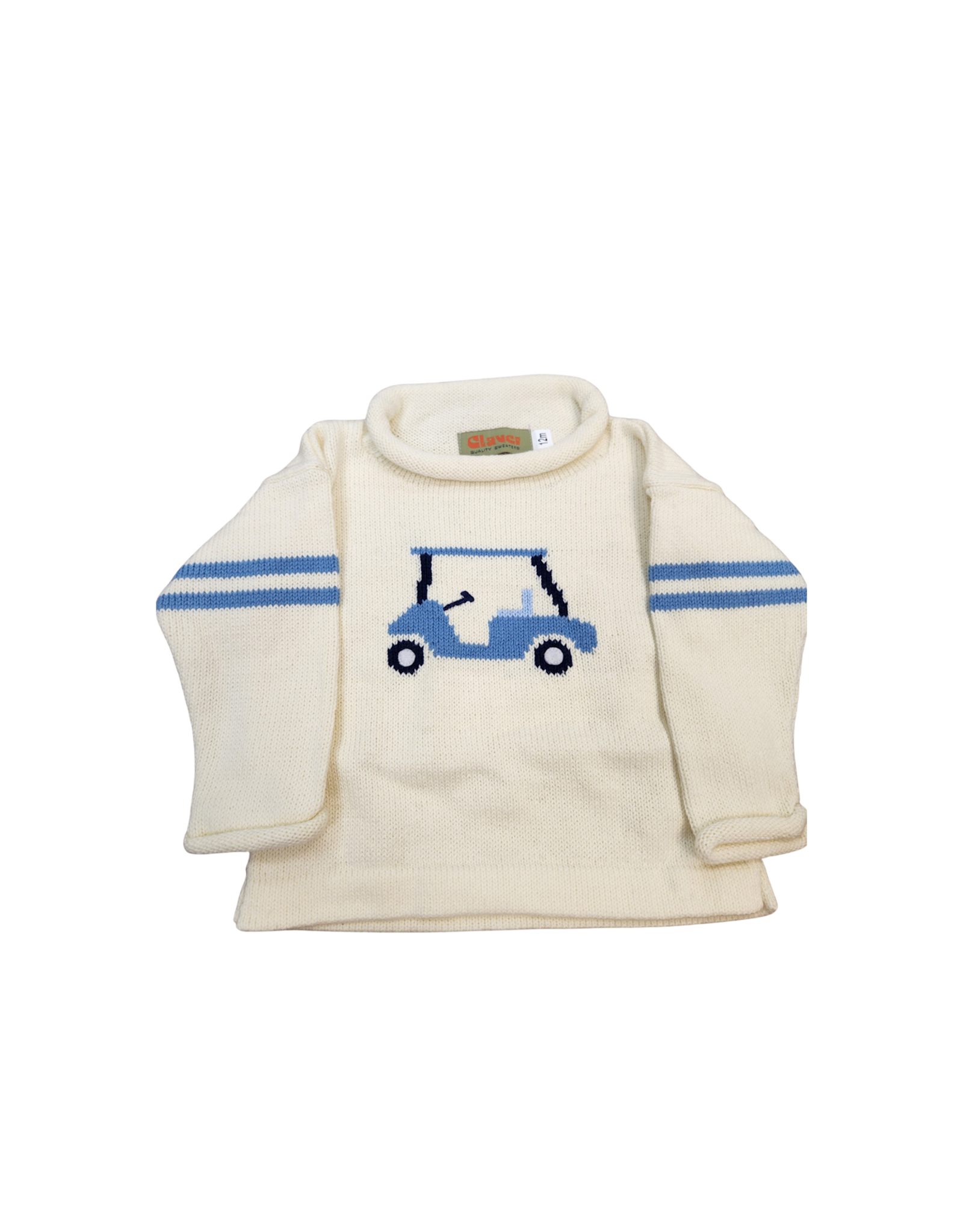 Luigi Ivory Roll Neck Sweater, Blue Golf Cart