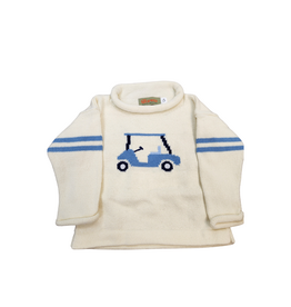 Luigi Ivory Roll Neck Sweater, Blue Golf Cart