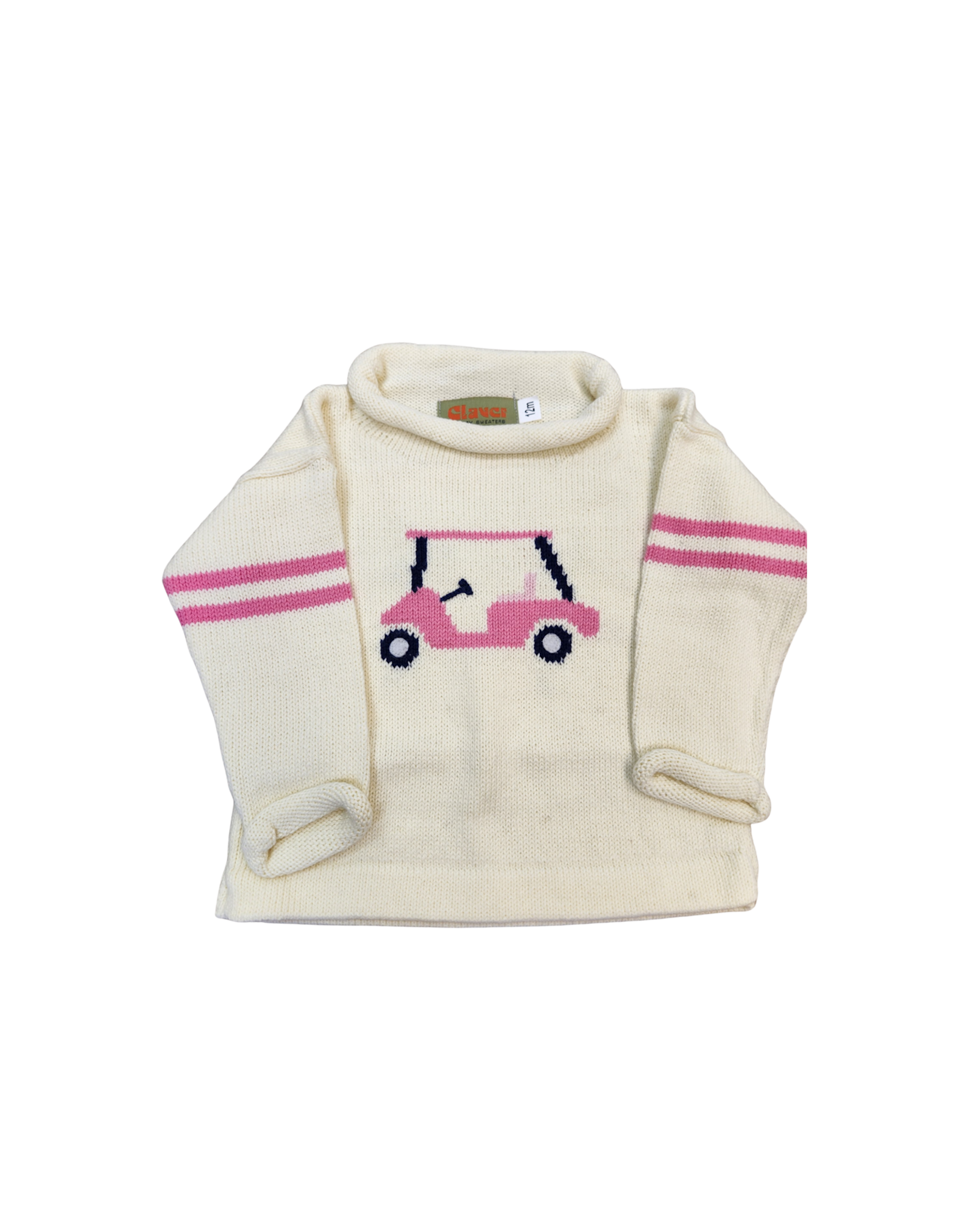 Luigi Ivory Roll Neck Sweater, Pink Golf Cart