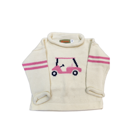 Luigi Ivory Roll Neck Sweater, Pink Golf Cart