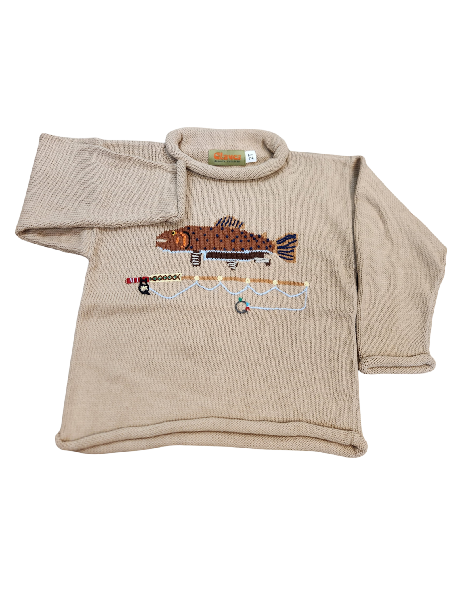 Luigi Sand Roll Neck Sweater, Trout/ Rod