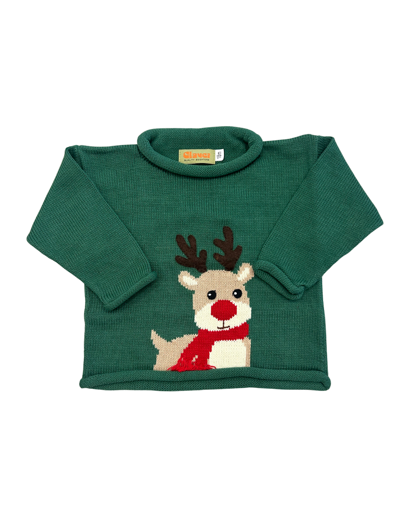 Claver Hunter Green Roll Neck Sweater, Rudolph w/ Scarf