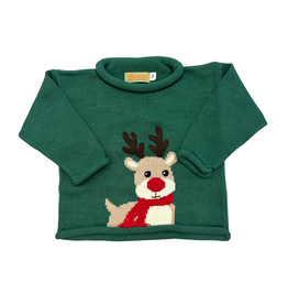 Claver Hunter Green Roll Neck Sweater, Rudolph w/ Scarf