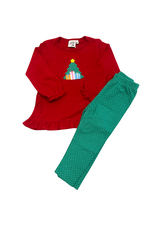 Luigi Red Ruffle Swing Top, X-mas Tree w/ Presents Legging Set