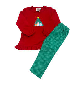 Luigi Red Ruffle Swing Top, X-mas Tree w/ Presents Legging Set