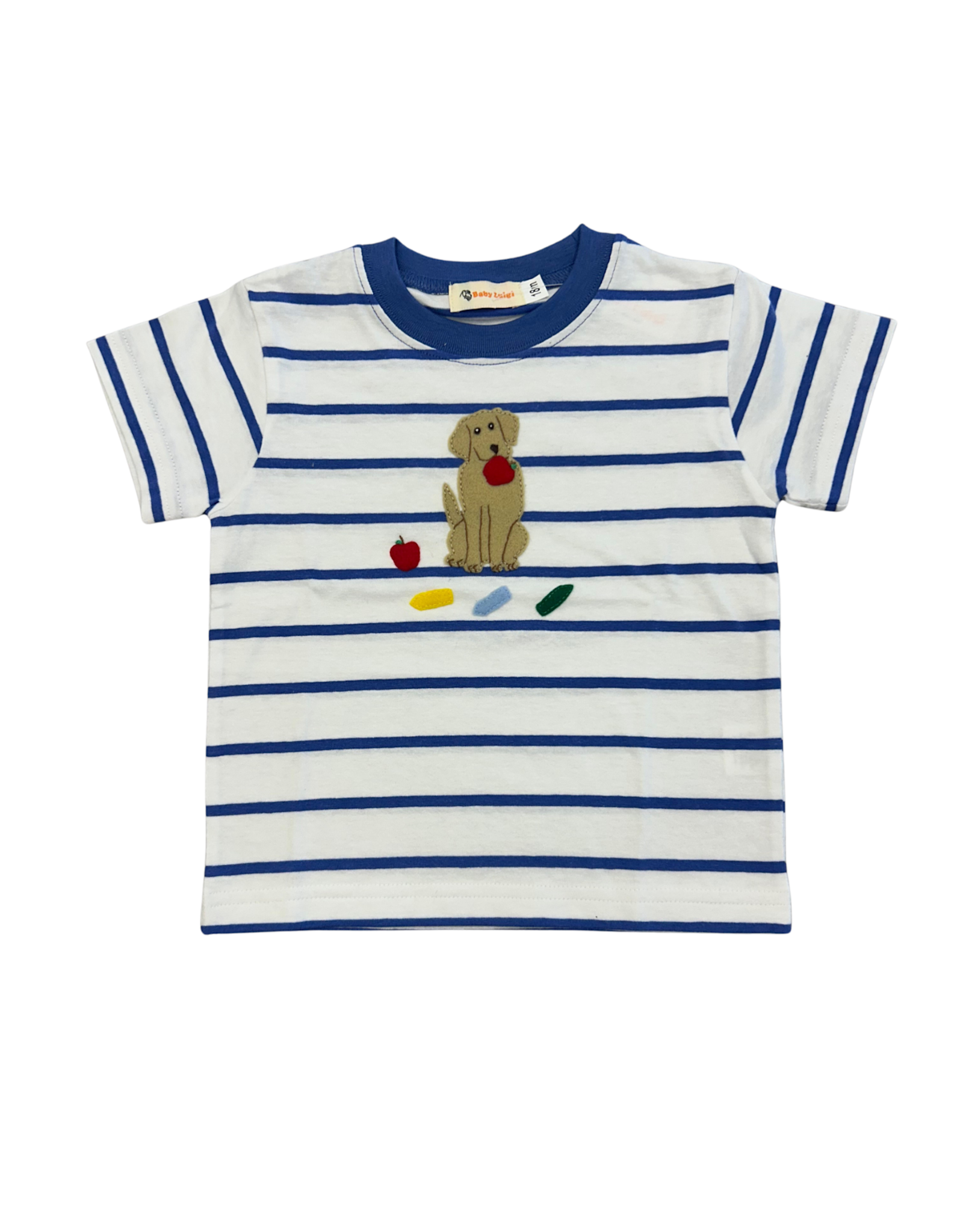 Luigi Dark Chambray Stripe Lab with School Supplies Tshirt
