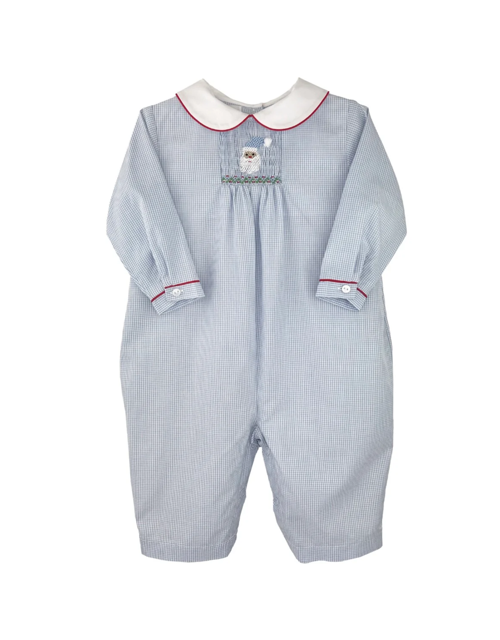 Petit Ami Blue Gingham Santa Smock Longall
