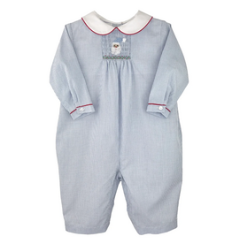 Petit Ami Blue Gingham Santa Smock Longall