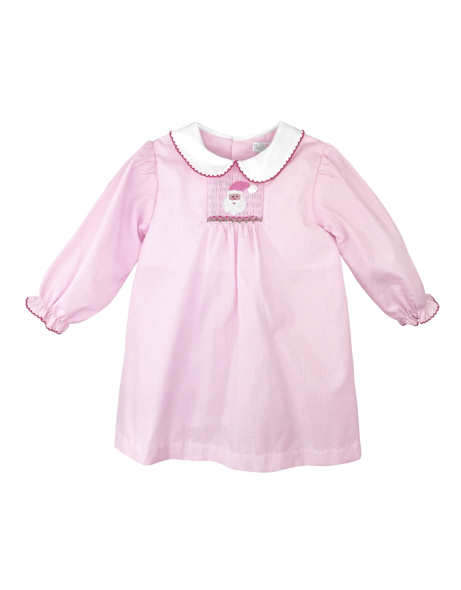 Petit Ami Pink Gingham Santa Smock Dress