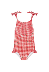 Minnow Floral Gingham Front Tie Strap Halter One Piece