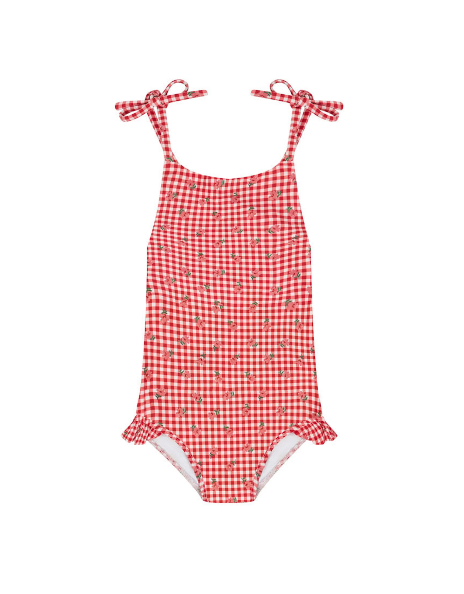 Minnow Floral Gingham Front Tie Strap Halter One Piece
