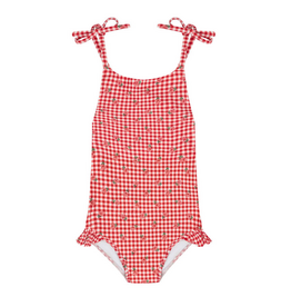 Minnow Floral Gingham Front Tie Strap Halter One Piece