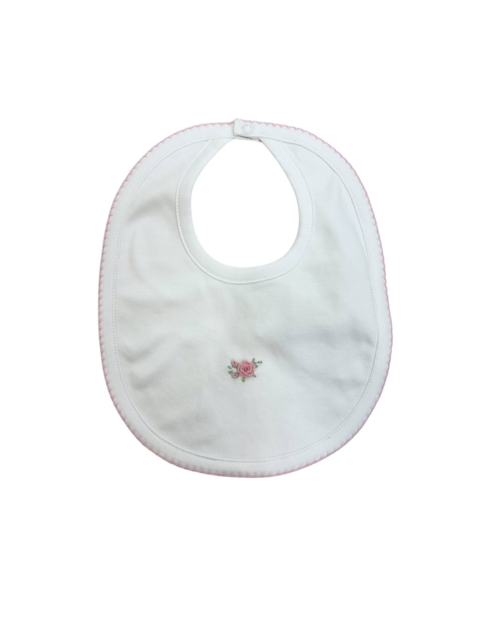 Kissy Kissy White/Pink Bib with Hand Emb, SCE Cottage Roses