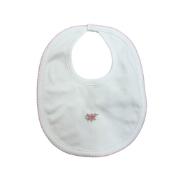 Kissy Kissy White/Pink Bib with Hand Emb, SCE Cottage Roses