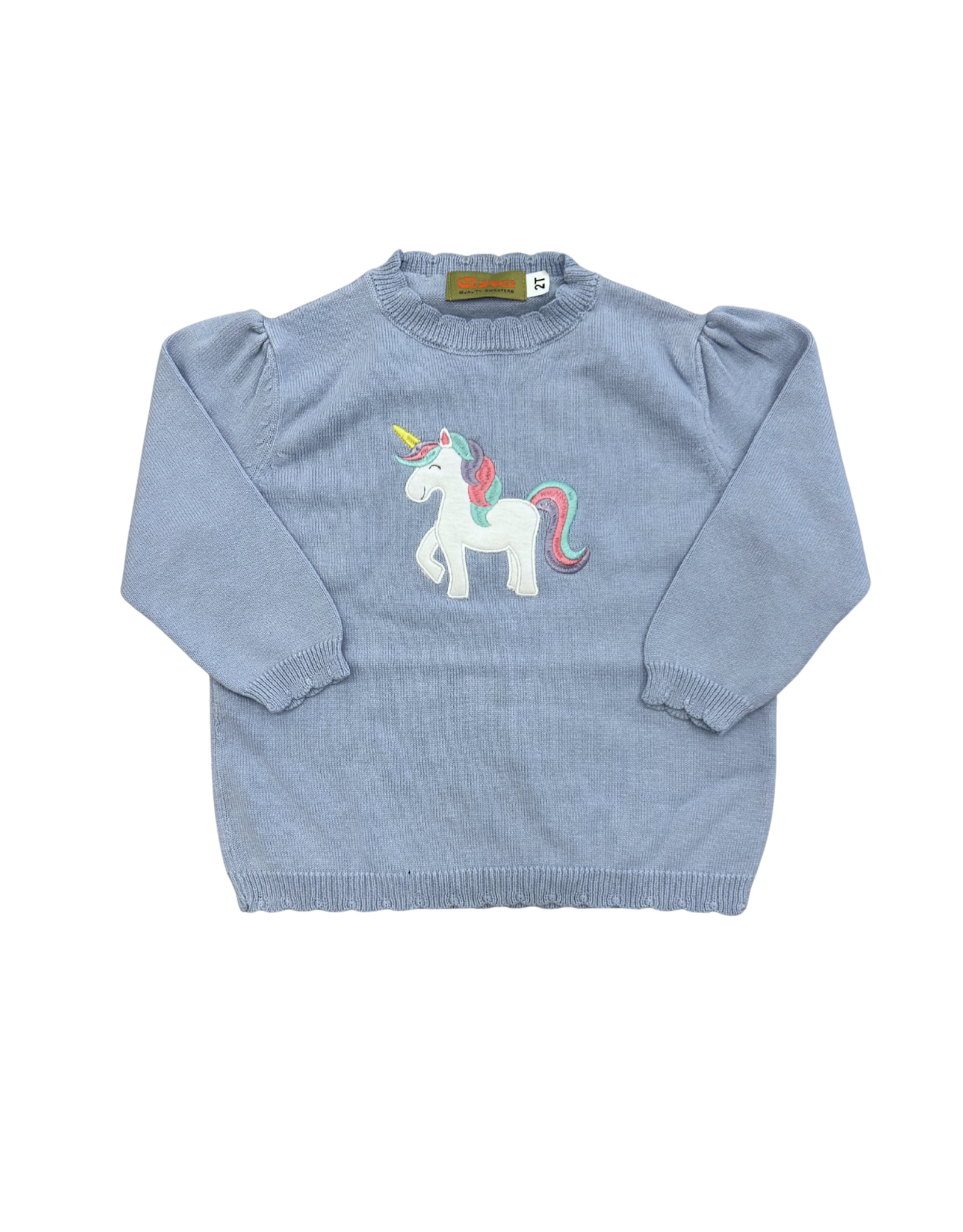 Luigi Blue Unicorn Scallop Sweater