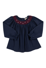 The Beaufort Bonnet Company Bettye Sue Smocked Pima Top, Nantucket Navy and Red