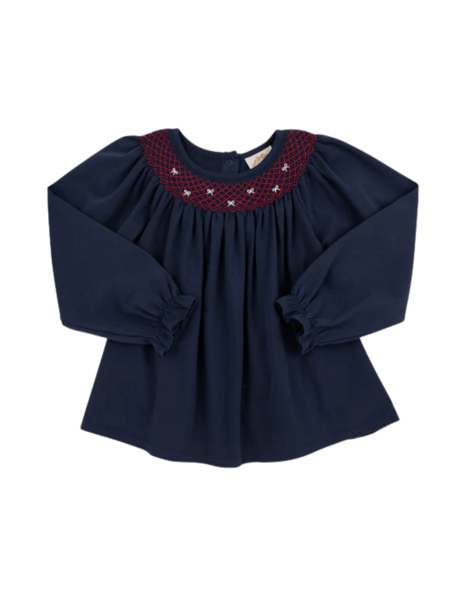 The Beaufort Bonnet Company Bettye Sue Smocked Pima Top, Nantucket Navy and Red