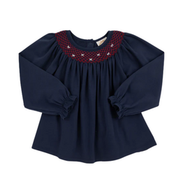 The Beaufort Bonnet Company Bettye Sue Smocked Pima Top, Nantucket Navy and Red