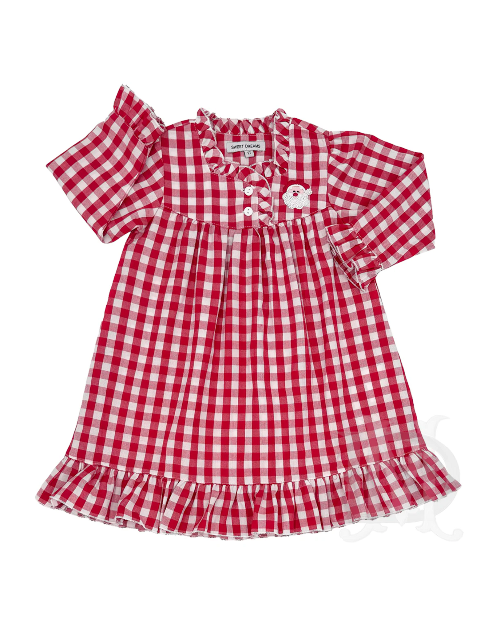 Sweet Dreams Red Gingham Santa Embroidered Gown