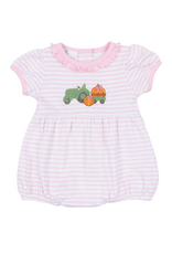 Magnolia Baby Pumpkin Tractor Applique Ruffle Bubble, Pink Stripe