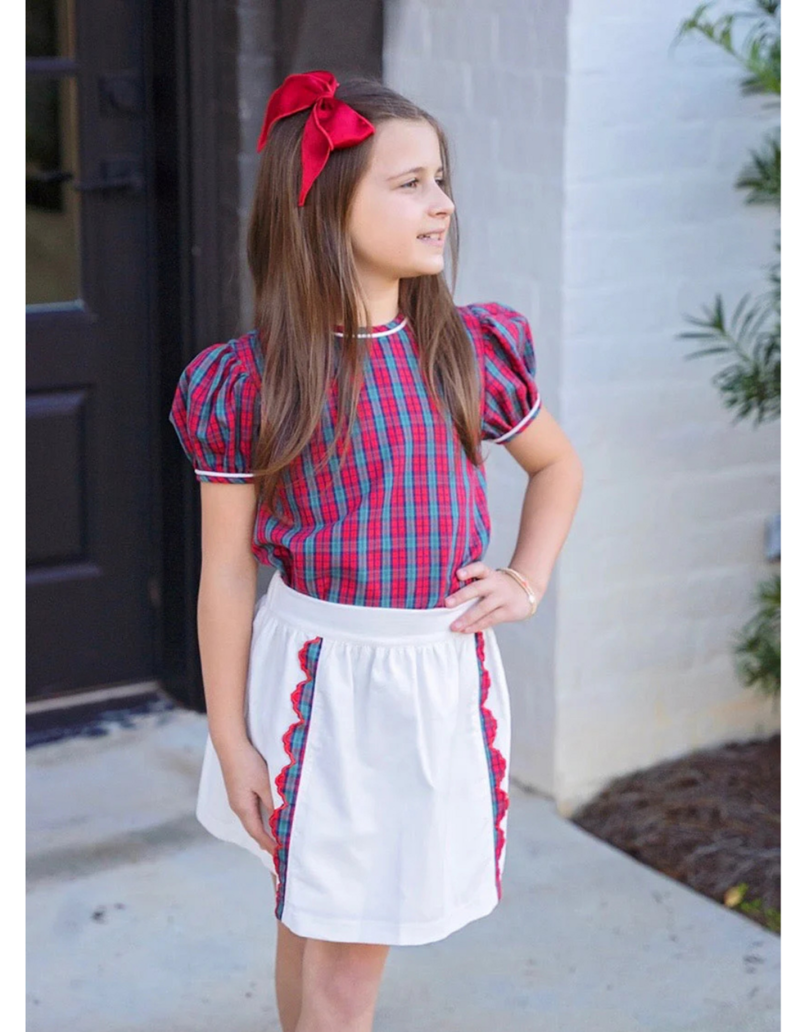 James and Lottie Kate Skirt Set, White Cord Red Christmas Plaid