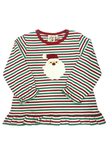 Luigi White/Green Stripe LS Girl Ruffle Santa Tee
