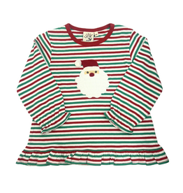 Luigi White/Green Stripe LS Girl Ruffle Santa Tee