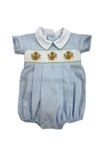 Lulu Bebe LLC Smocked Turkey Bubble with Collar, Blue