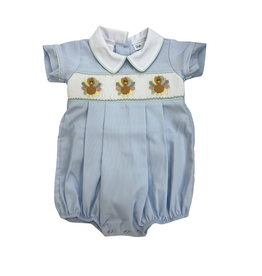 Lulu Bebe LLC Smocked Turkey Bubble with Collar, Blue