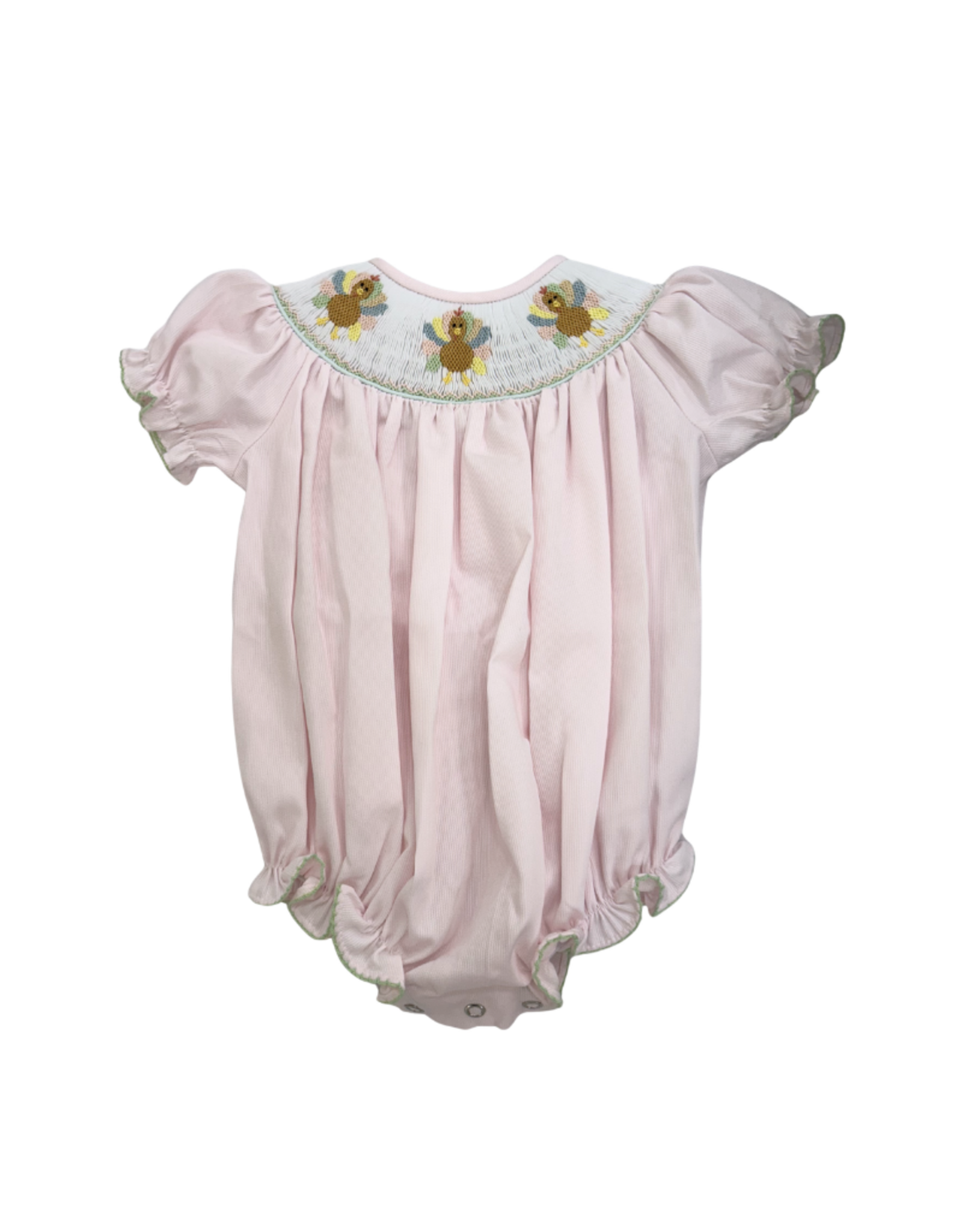 Lulu Bebe LLC Smocked Turkey Bishop Bubble, Pink