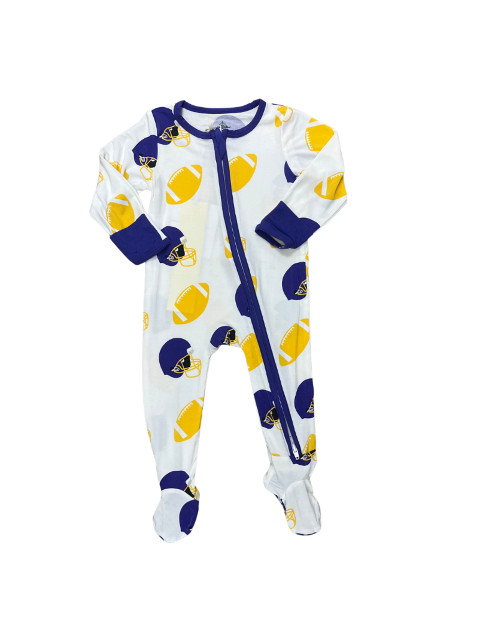Belle Cher Football Fever Purple and Yellow Romper