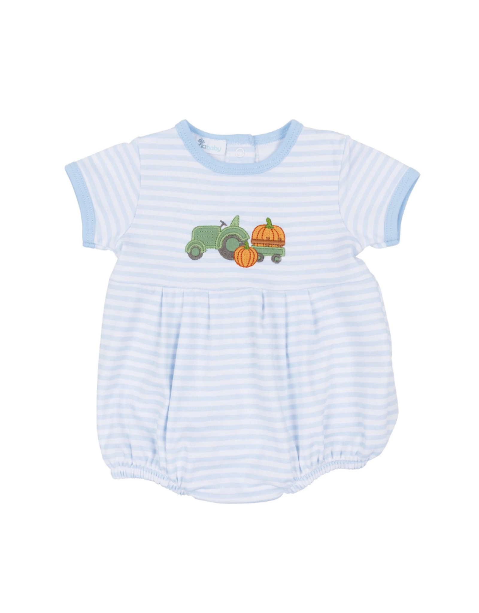 Magnolia Baby Pumpkin Tractor Applique Bubble, Blue Stripe