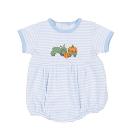 Magnolia Baby Pumpkin Tractor Applique Bubble, Blue Stripe