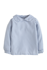 Little English Peter Pan Shirt, Gray Blue Gingham