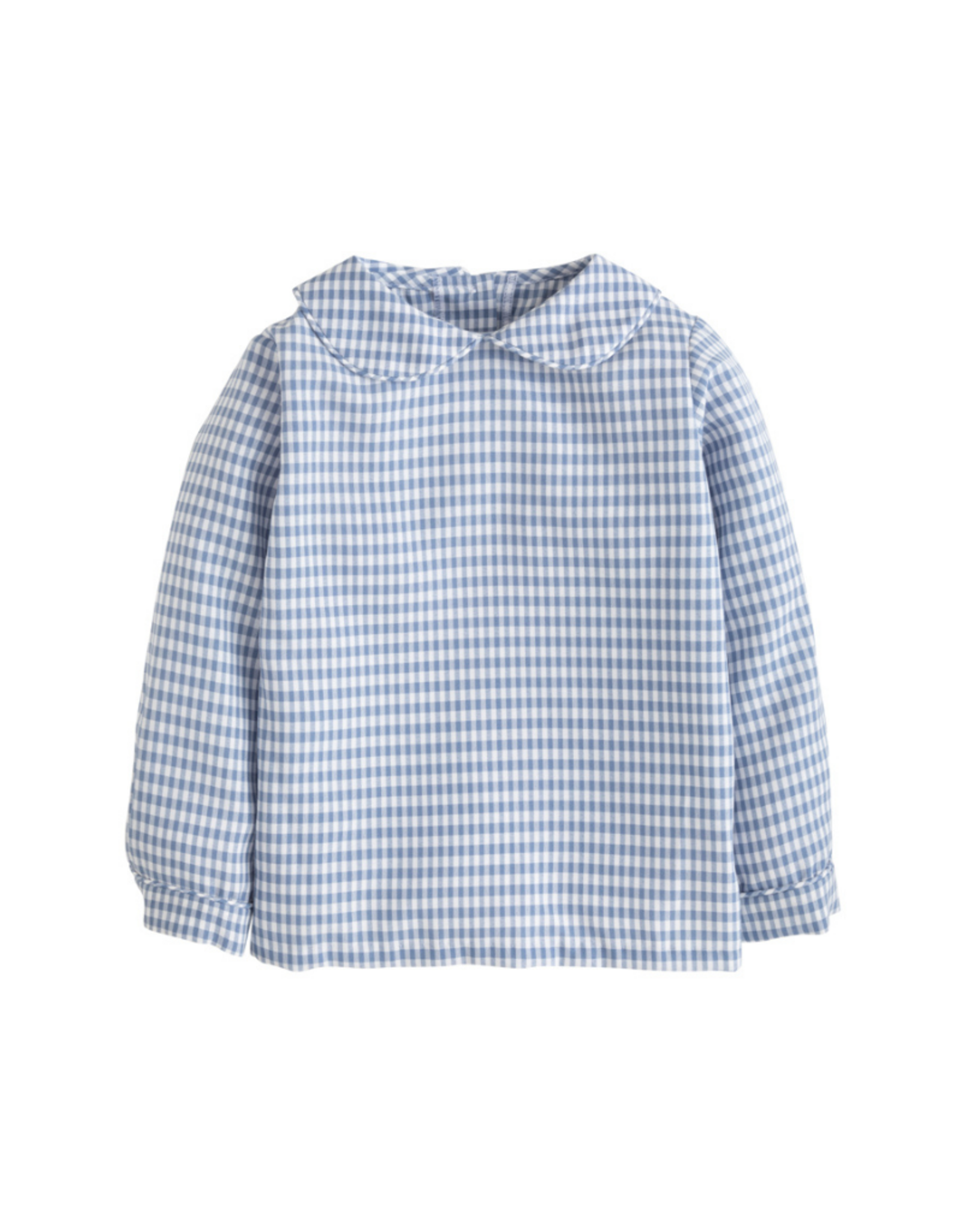 Little English Peter Pan Shirt, Gray Blue Gingham