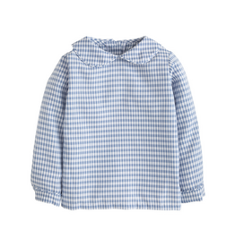Little English Peter Pan Shirt, Gray Blue Gingham