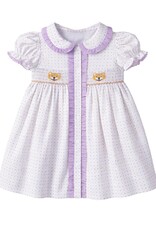 Krewe Kids Ruby Smocked Dress, Purple Bitty Dot Tiger