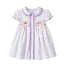 Krewe Kids Ruby Smocked Dress, Purple Bitty Dot Tiger