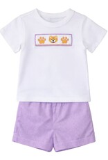 Krewe Kids Ollie Smocked Short Set, Purple Gingham Tiger
