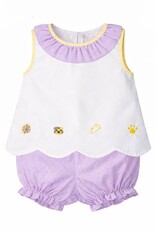 Krewe Kids Elaine Ruffle Collar Scallop Bloomer Set, Purple Tigers