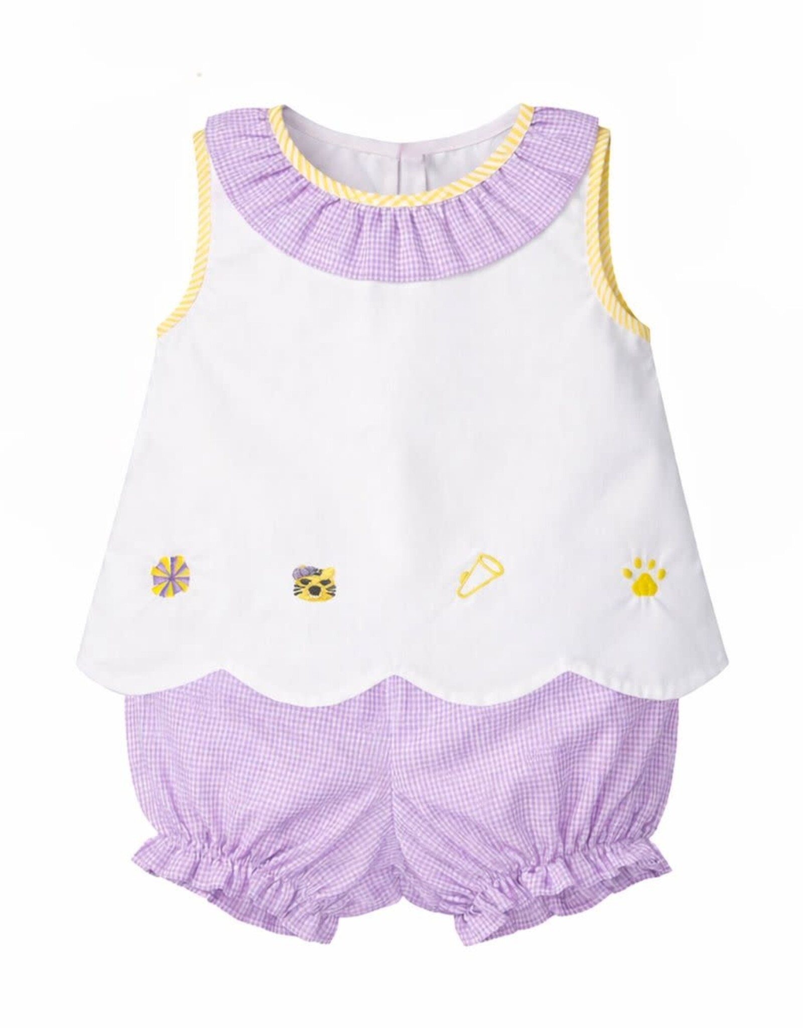 Krewe Kids Elaine Ruffle Collar Scallop Bloomer Set, Purple Tigers
