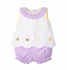 Krewe Kids Elaine Ruffle Collar Scallop Bloomer Set, Purple Tigers