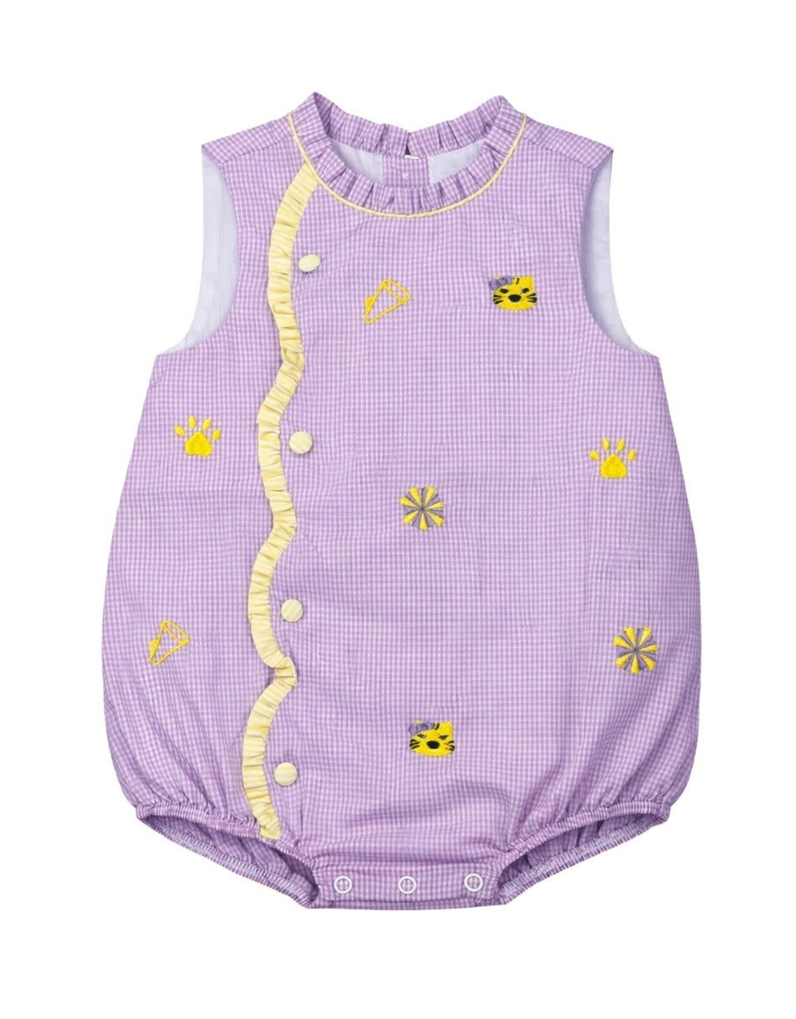 Krewe Kids Claire Scallop Bubble, All Over Embroidery Purple Tigers