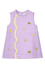 Krewe Kids Claire Scallop Dress, All Over Embroidery Purple Tigers