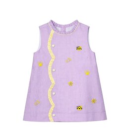 Krewe Kids Claire Scallop Dress, All Over Embroidery Purple Tigers