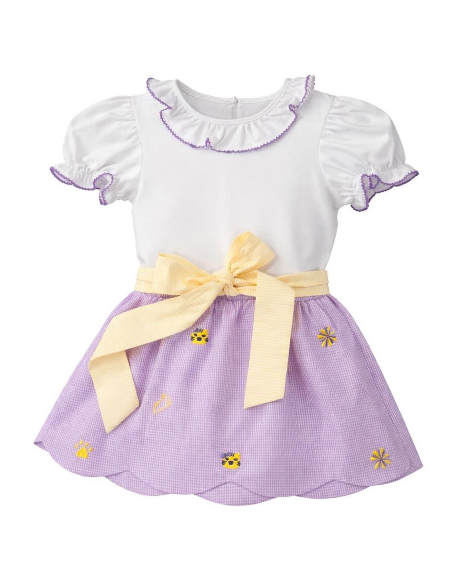 Krewe Kids Madeline Skirt Set, All Over Embroidery Purple Tigers