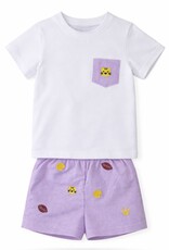 Krewe Kids Stephen Pocket Short Set, All Over Embroidery Purple Tigers