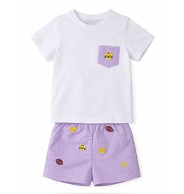 Krewe Kids Stephen Pocket Short Set, All Over Embroidery Purple Tigers